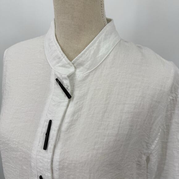 Habitat Clothes Button Tunic Top small White Crinkle Knit Artsy Boxy Lagenlook - Picture 10 of 10